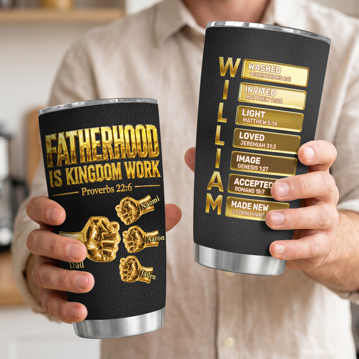 Fatherhood Is Kingdom Work - Personalized Stainless Steel Tumbler