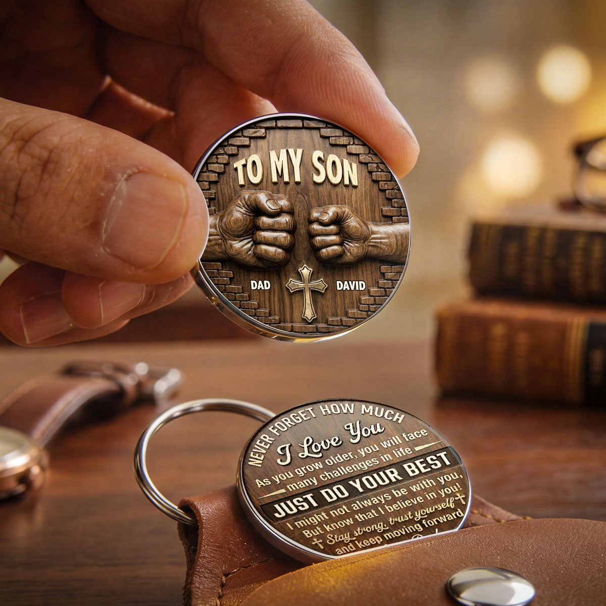 To My Son, My Grandson - Personalized Pocket Hug Keepsake