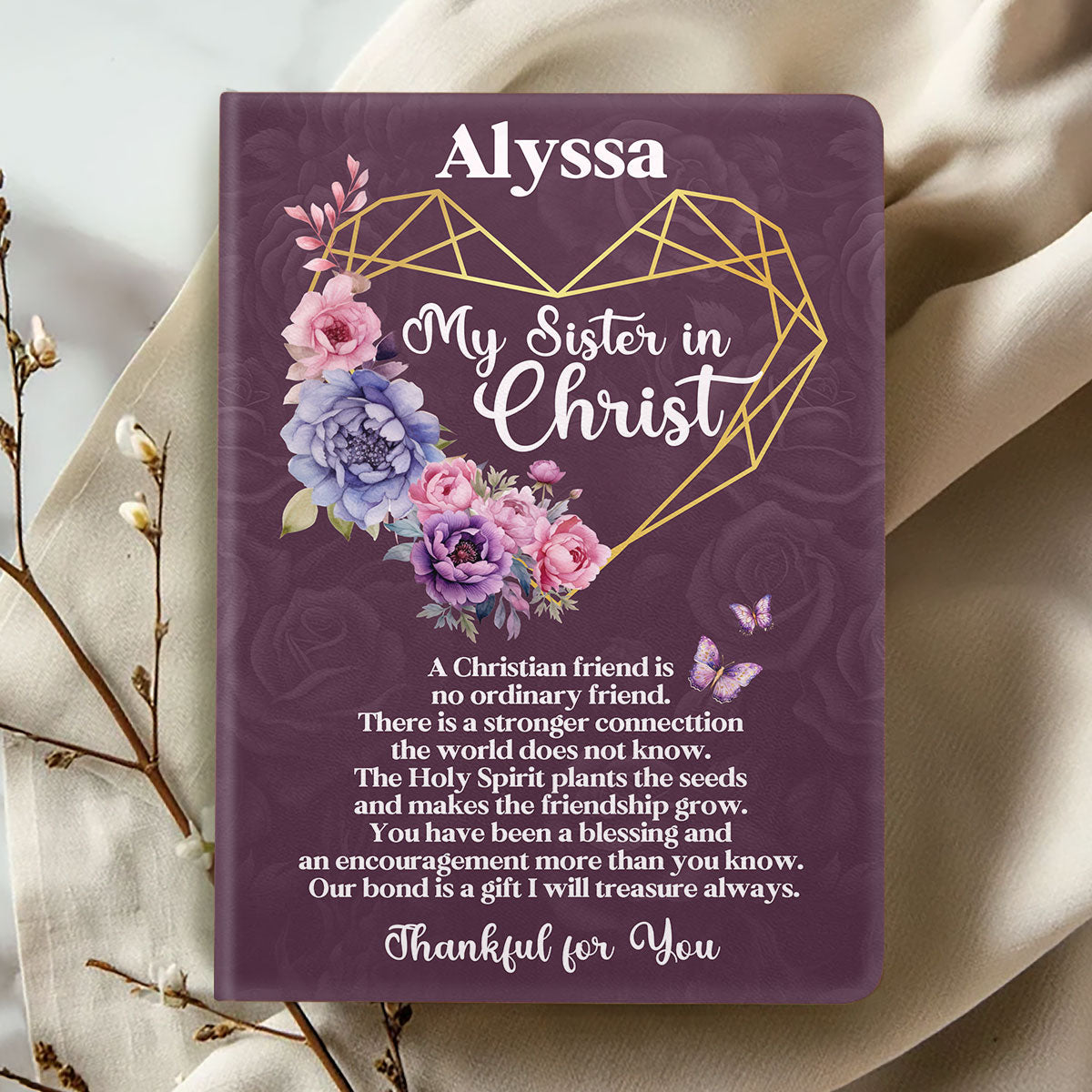 Thankful for My Sister in Christ - Personalized Leather Notebook GMJSNB200084