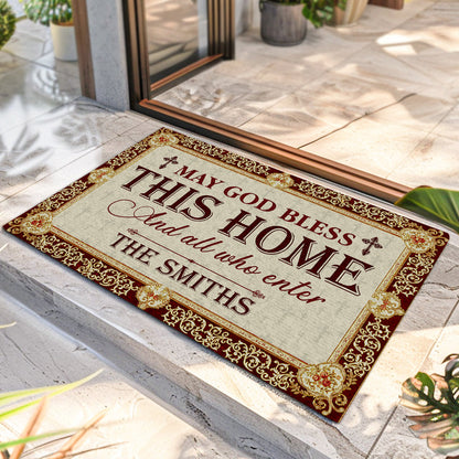 May God Bless This Home - Personalized Doormat