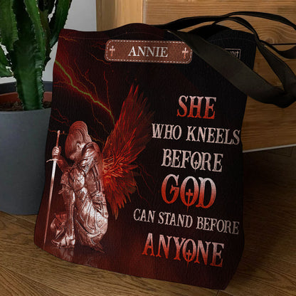 Who Kneels Before God - Personalized Christian Tote Bag GTTJS10199
