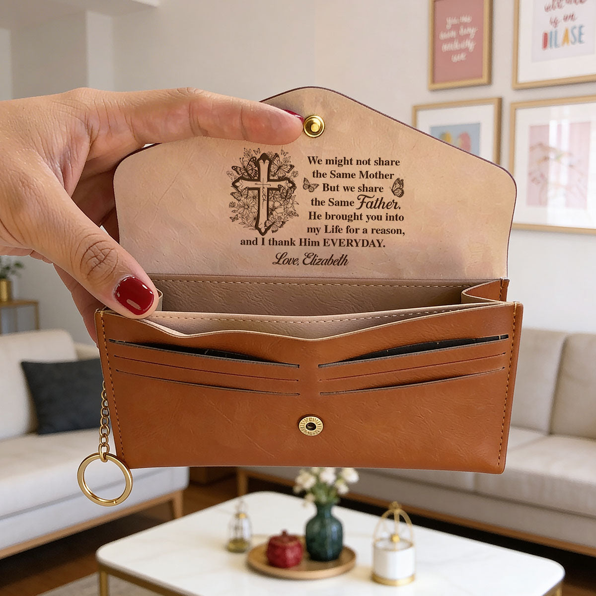 To My Sister In Christ - Personalized Leather Envelope Wallet - Gift for Sister