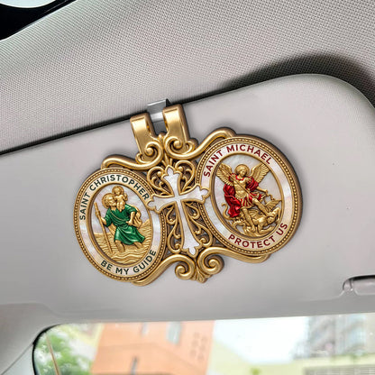 Saint Christopher & Saint Michael Car Guardian - Personalized Car Visor Clip