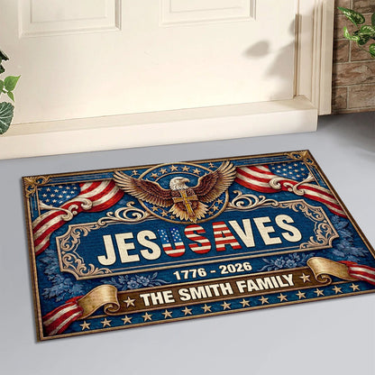 Jesus Saves Our Family - Personalized Doormat - Christian Home Decor GDMJS10004