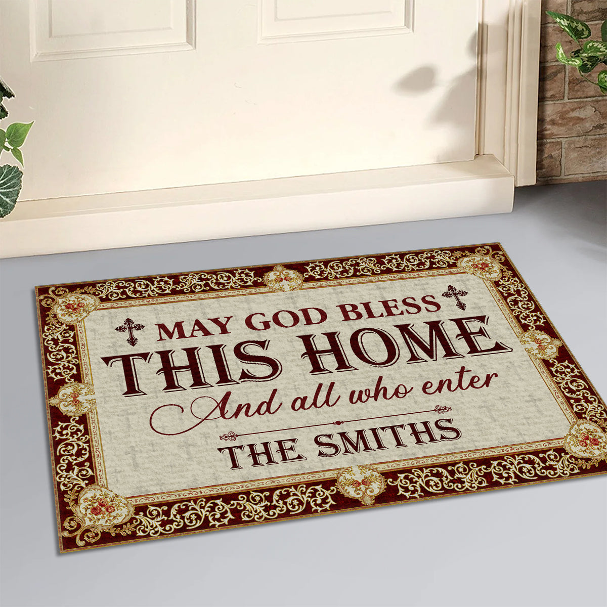 May God Bless This Home - Personalized Doormat