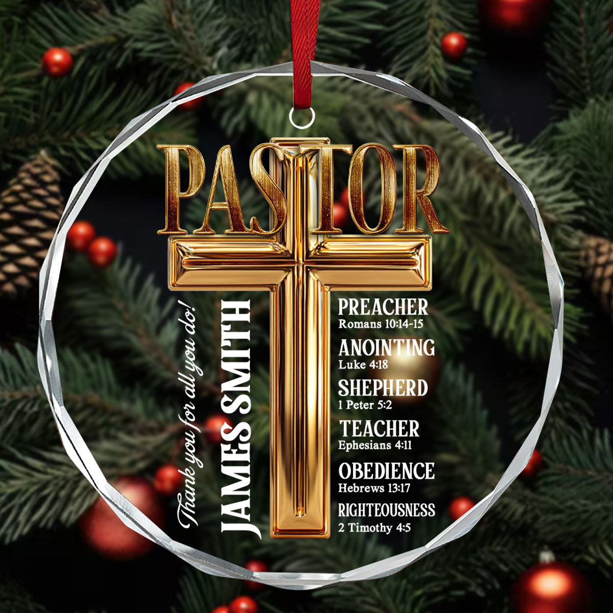 To My Pastor - Personalized Round Glass Ornament GOJS10078