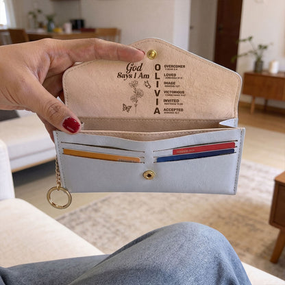 God Says I Am - Personalized Leather Envelope Wallet