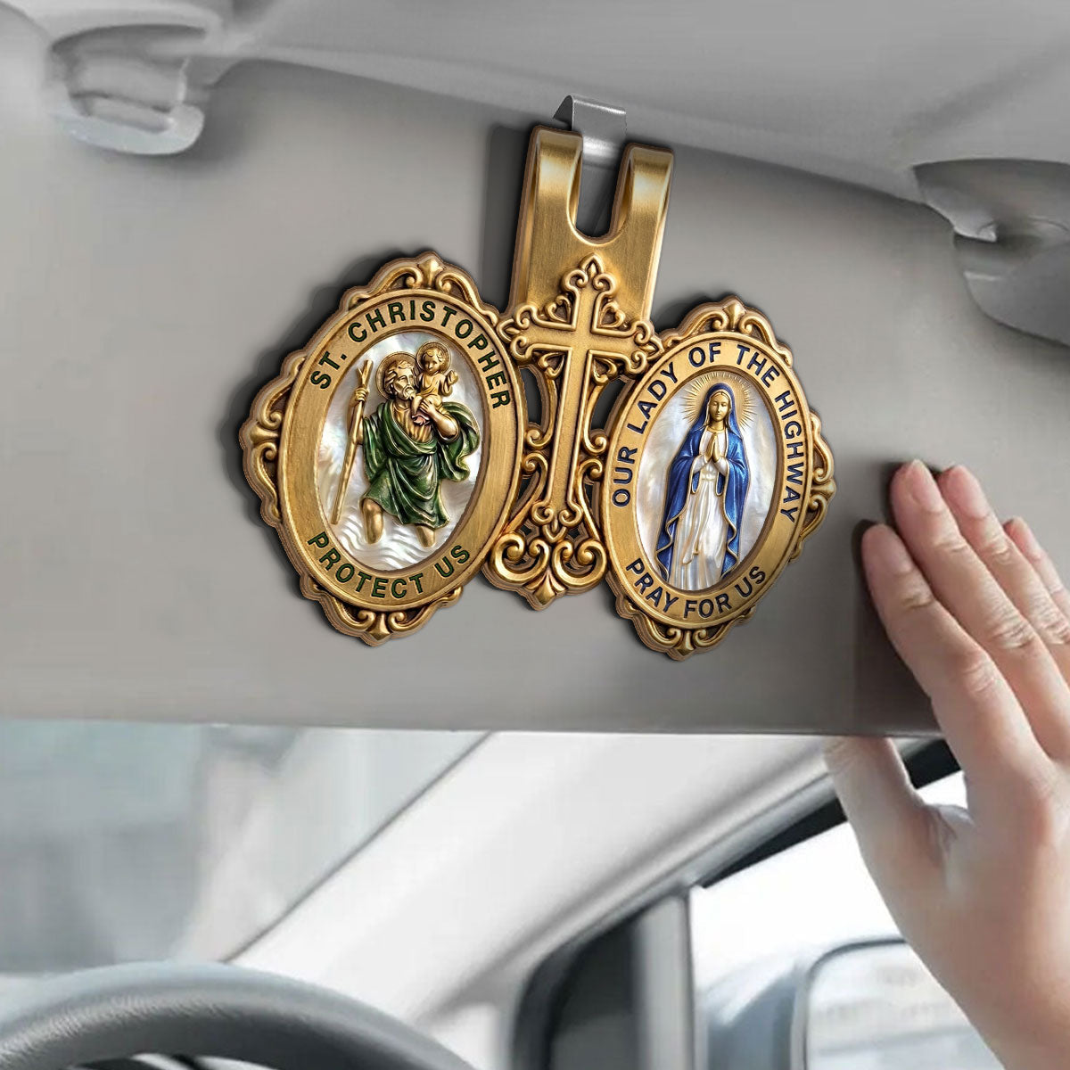 St. Christopher & Mary Protection - Car Visor Clip