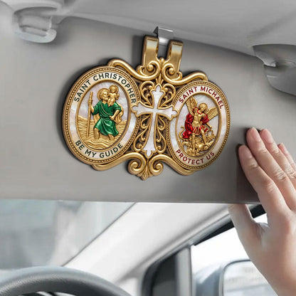 Saint Christopher & Saint Michael Car Guardian - Personalized Car Visor Clip