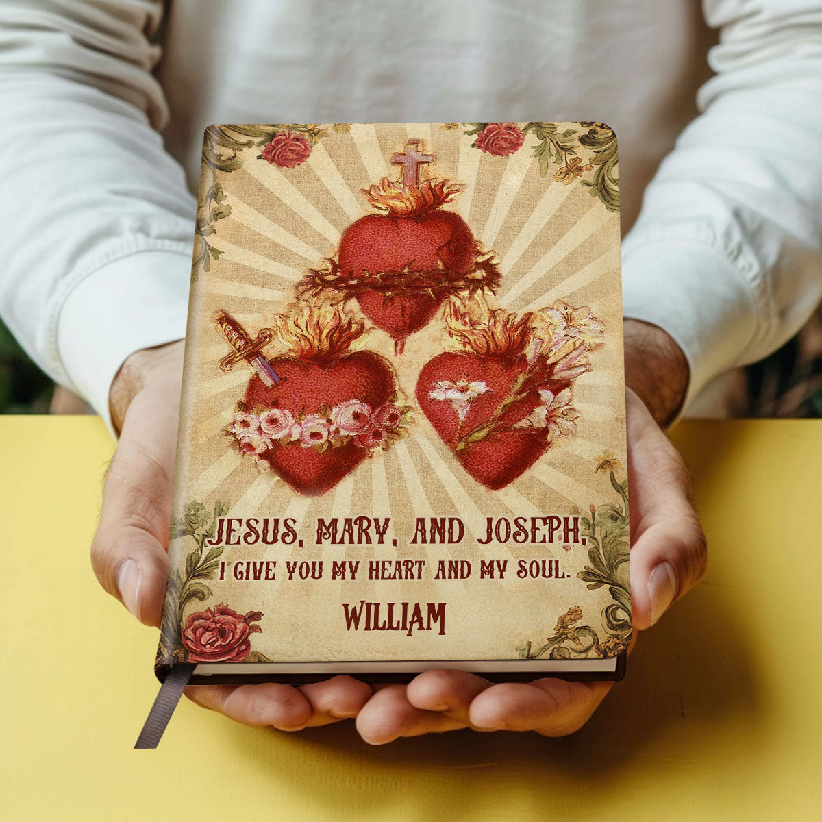 Hearts Of The Holy Family - Personalized Leather Cover Notebook GMJSNB200107