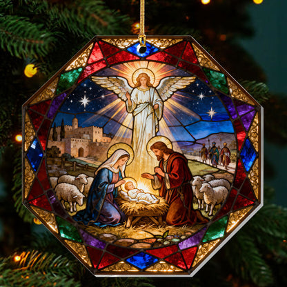 Christian Family Gift - Stained Glass Nativity - Acrylic Ornament GOJS10333
