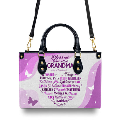 Blessed To Be Called Grandma - Personalized Leather Handbag GMJSLB200094
