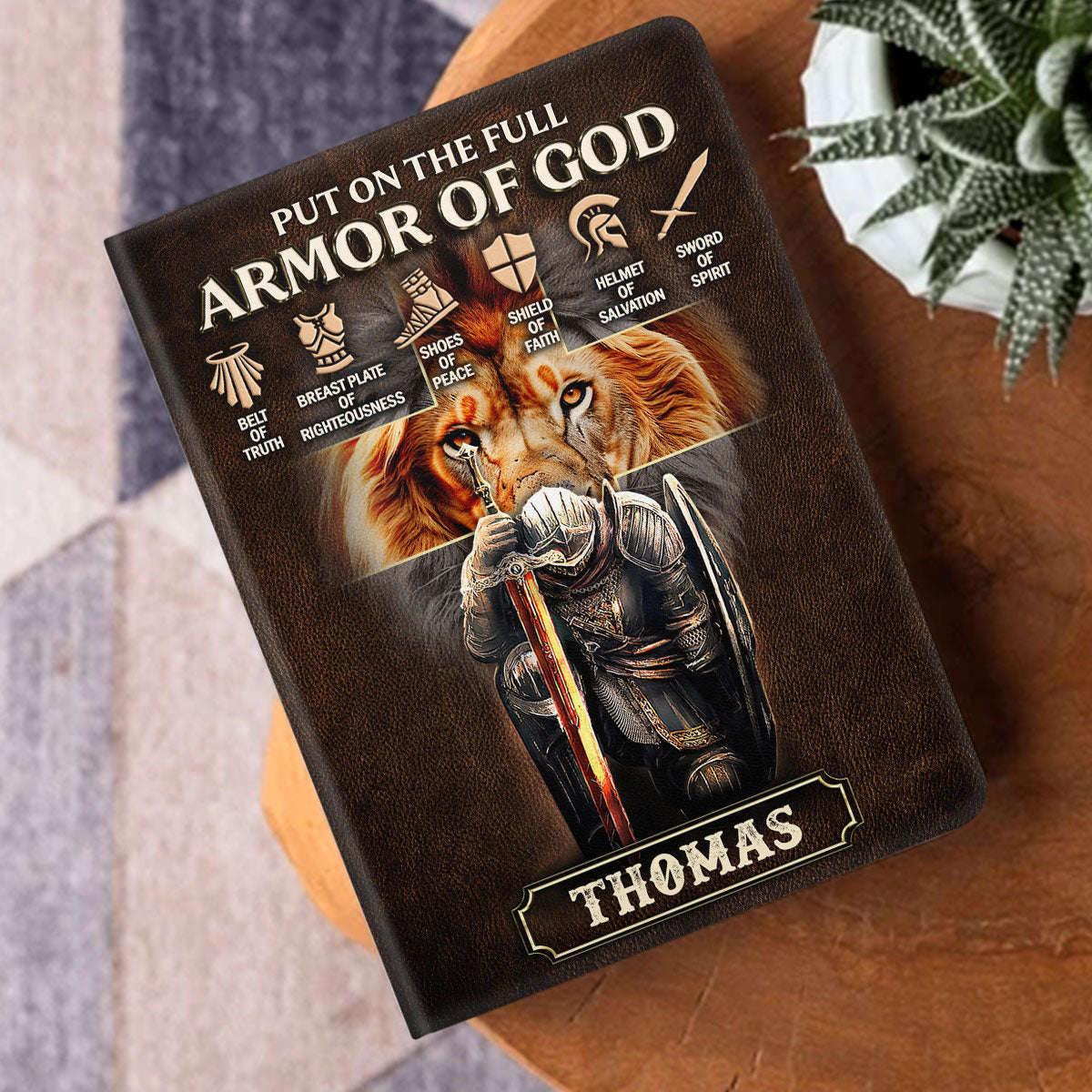 Put On The Full Armor Of God - Personalized Leather Notebook GMJSNB200065