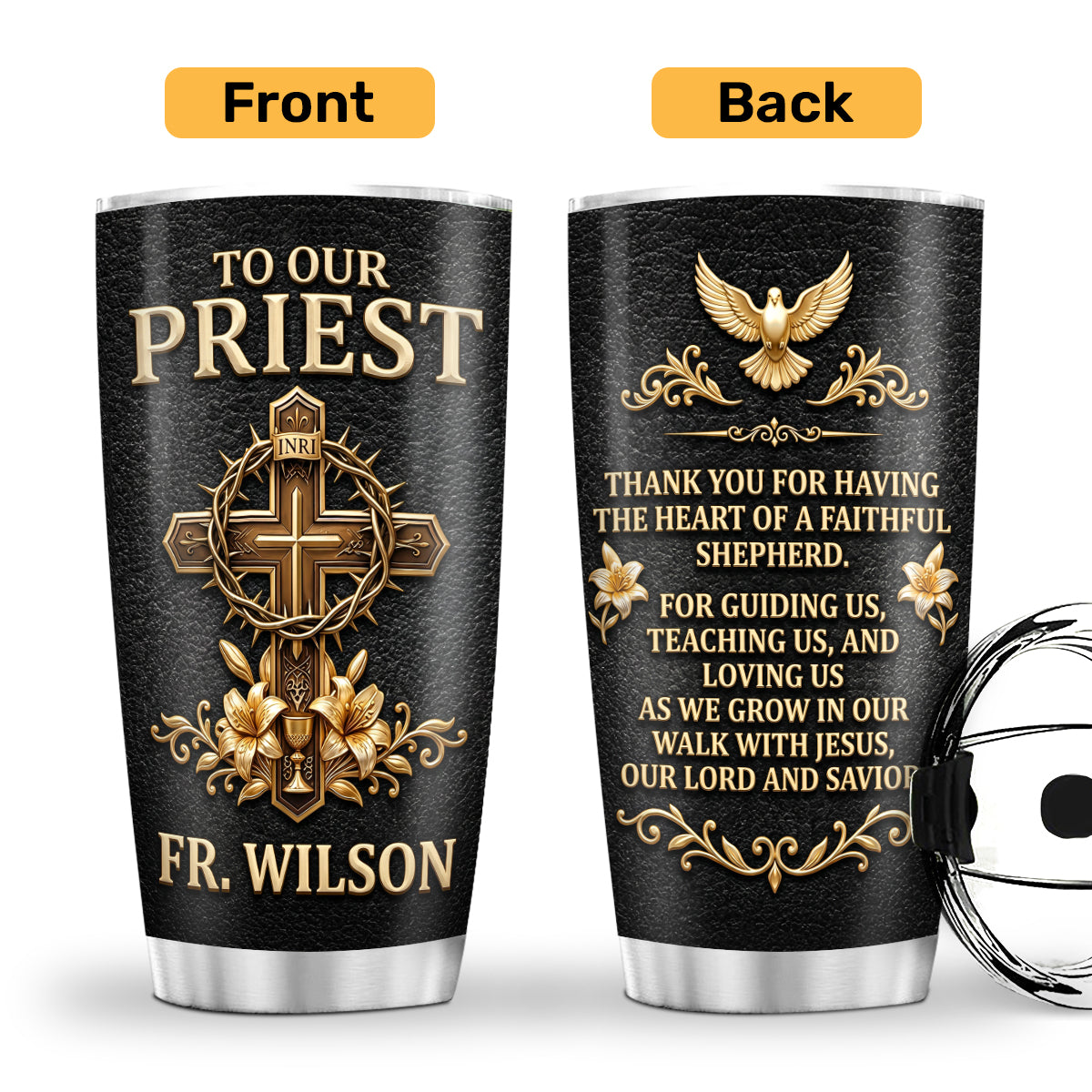 Faithful Shepherd - Personalized Stainless Steel Tumbler Gift for Priest