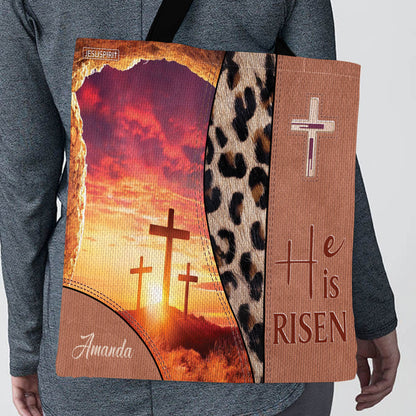 He Is Risen - Personalized Tote Bag with Cross - Christian Faith Gift for Women GTTJS10096