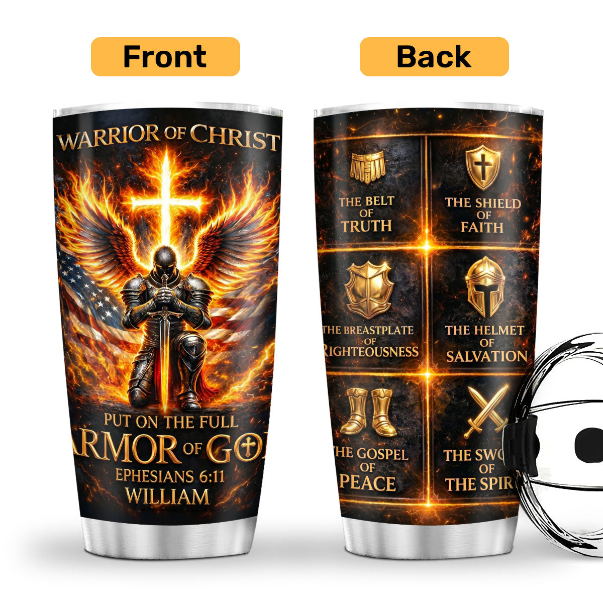 Warrior Of Christ - Stainless Steel Tumbler - Personalized Gift for Him