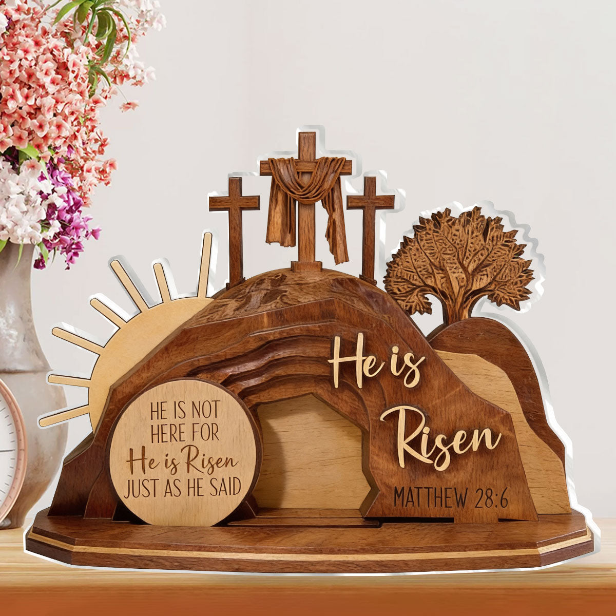 He Is Risen - Personalized Acrylic Plaque - Christian Easter Decor GAPJS10132