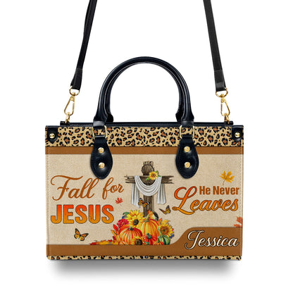 Fall For Jesus - Personalized Leather Handbag Christian Floral GMJSLB200082