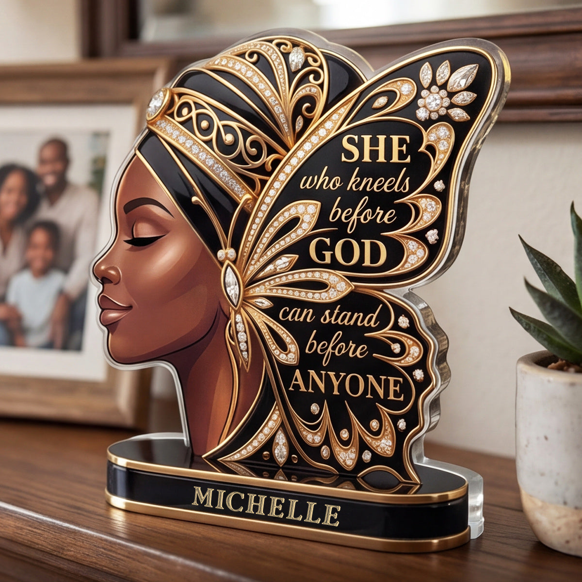 She Who Kneels Before God - Personalized Acrylic Plaque - Faith Keepsake GAPJS10076