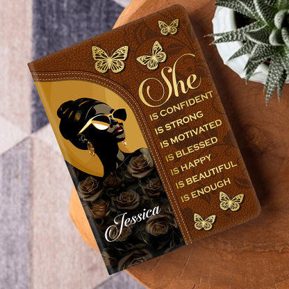 She Is Name - Personalized Leather Cover Notebook GMJSNB200102