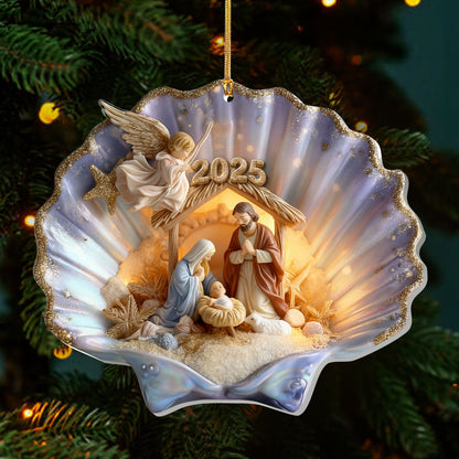 Nativity in a Seashell - Acrylic Ornament - Christian Home Decor GOJS10047