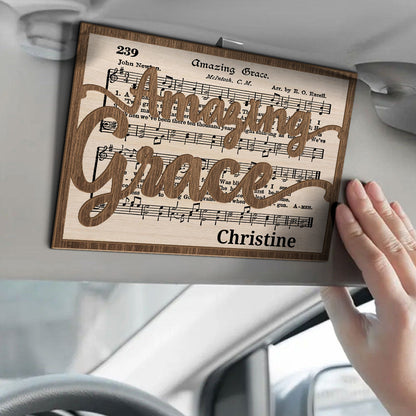 Amazing Grace - Personalized Car Visor Clip - Christian Faith Keepsake