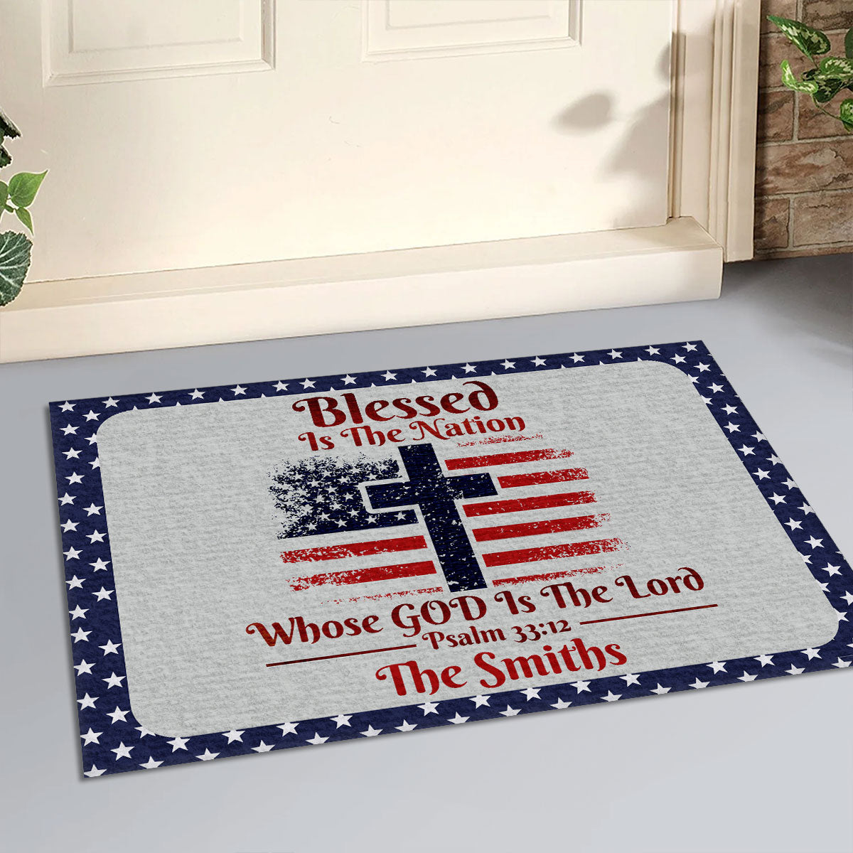 Blessed Is The Nation Whose God Is The Lord - Personalized Doormat