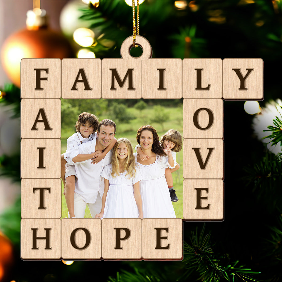 Family Faith Love Hope - Personalized Wooden Ornament GOJS10173