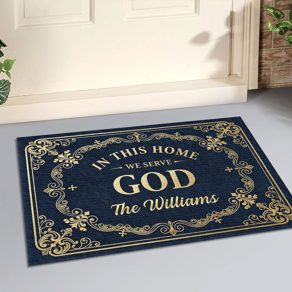 In This Home We Serve God - Personalized Doormat - Christian Faith Home Decor