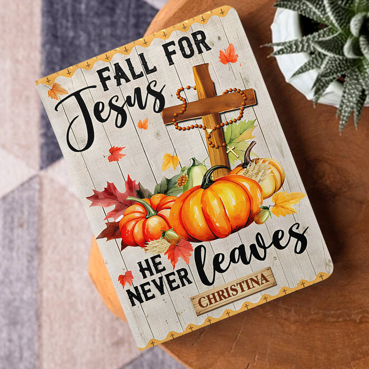 Fall For Jesus - Personalized Leather Notebook GMJSNB200054
