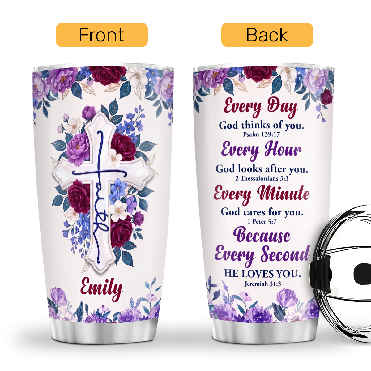 Every Day God Thinks Of You - Personalized Stainless Steel Tumbler - Christian Faith Gift for Mom