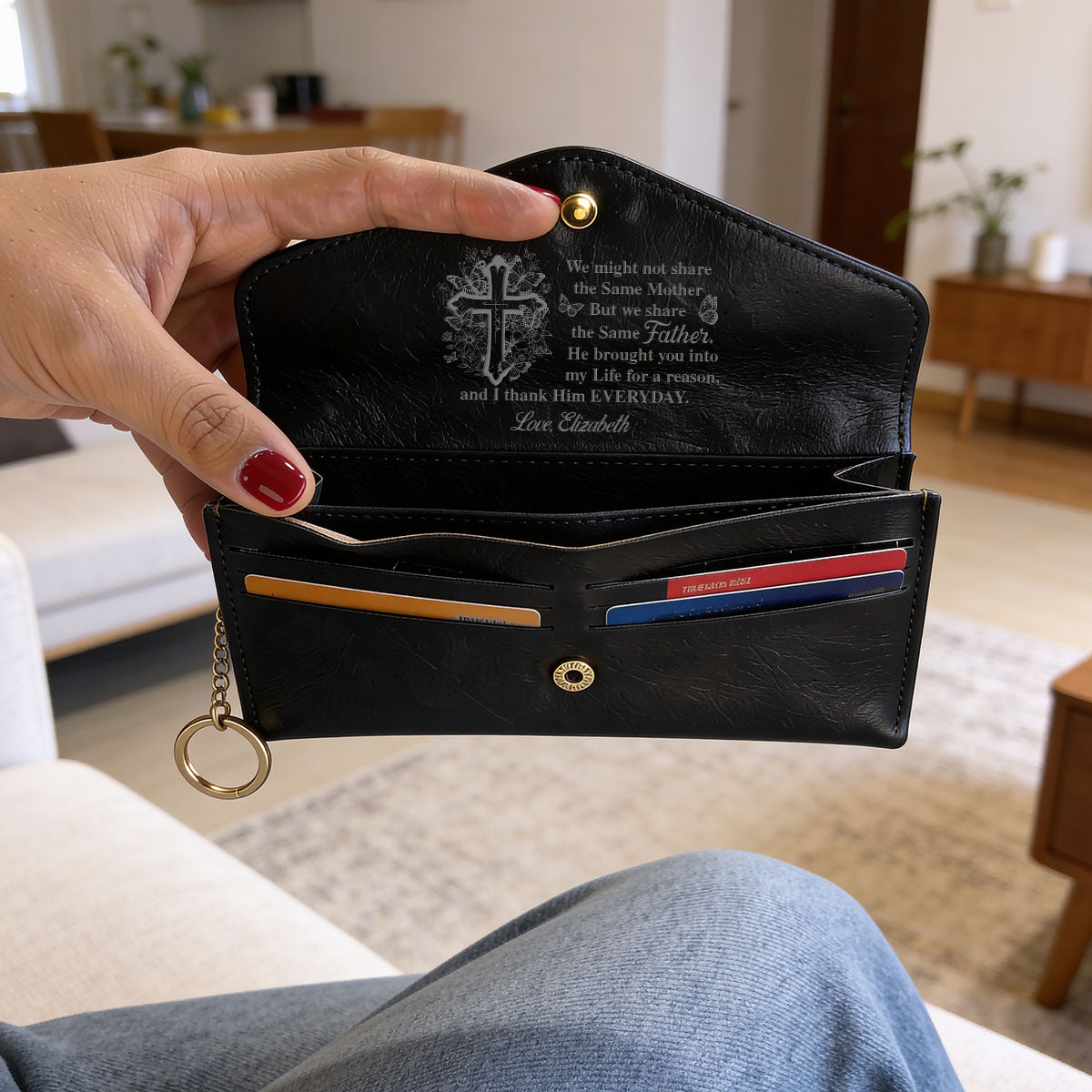 To My Sister In Christ - Personalized Leather Envelope Wallet - Gift for Sister