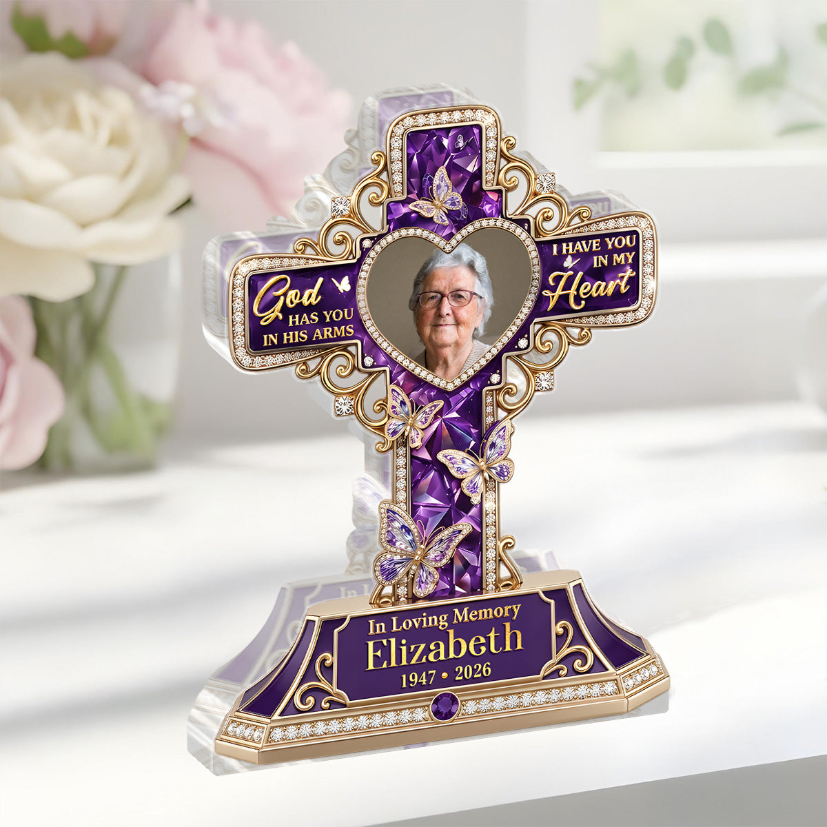 God Has You In His Arms - Personalized Acrylic Plaque GAPJS10017