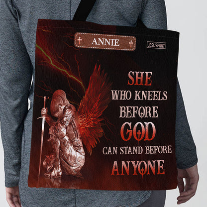 Who Kneels Before God - Personalized Christian Tote Bag GTTJS10199
