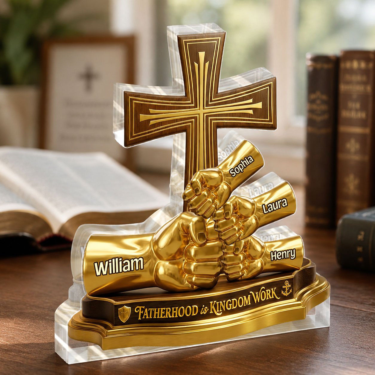 Fatherhood Is Kingdom Work - Personalized Acrylic Plaque GAPJS10054