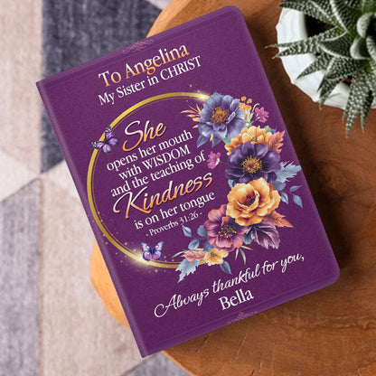She Opens Her Mouth With Wisdom - Personalized Leather Cover Notebook GMJSNB200075