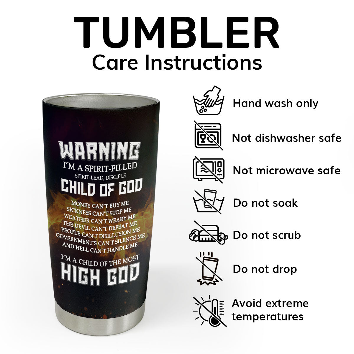 Warning I'm A Child Of God - Personalized Stainless Steel Tumbler