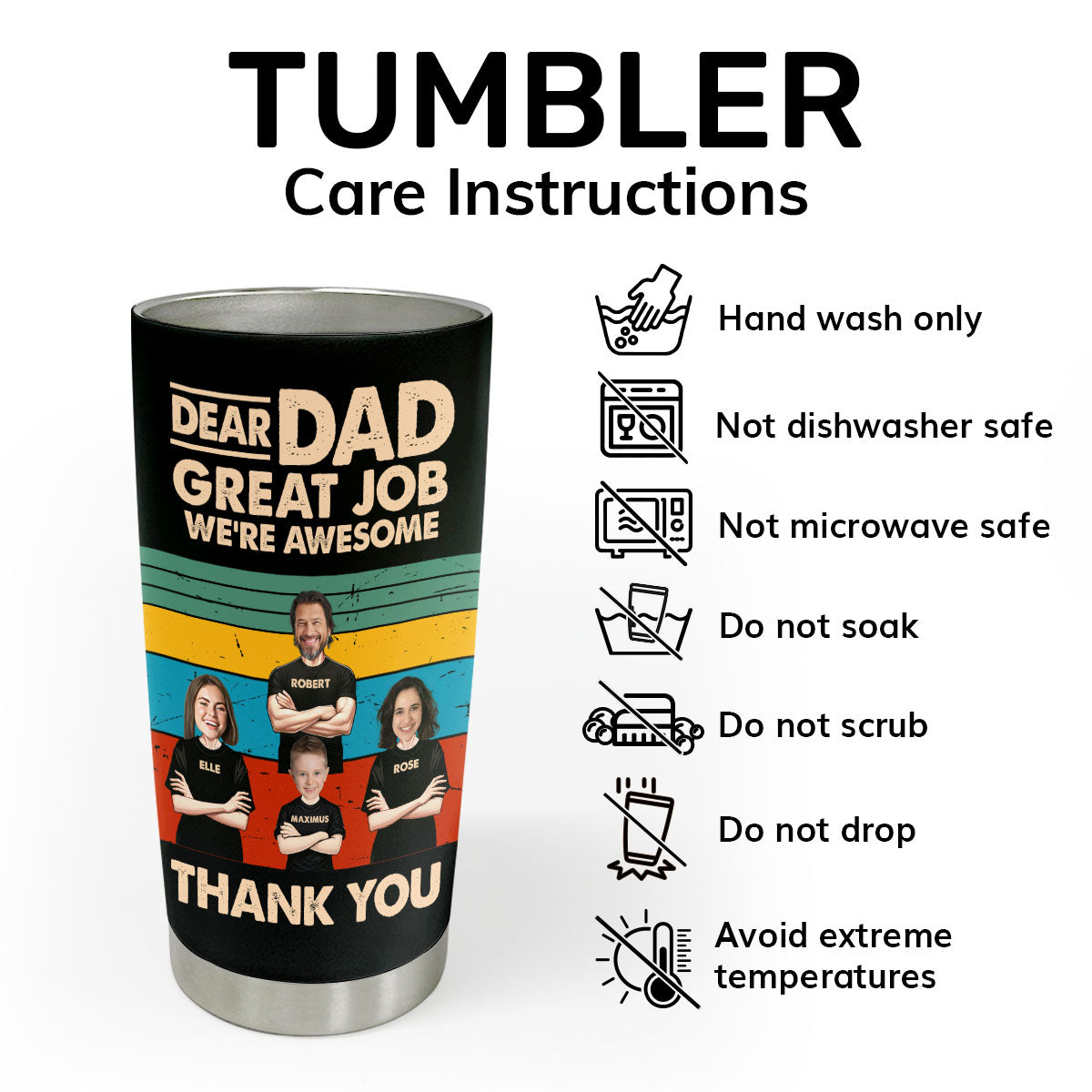 Dear Dad - Personalized Stainless Steel Tumbler 20oz