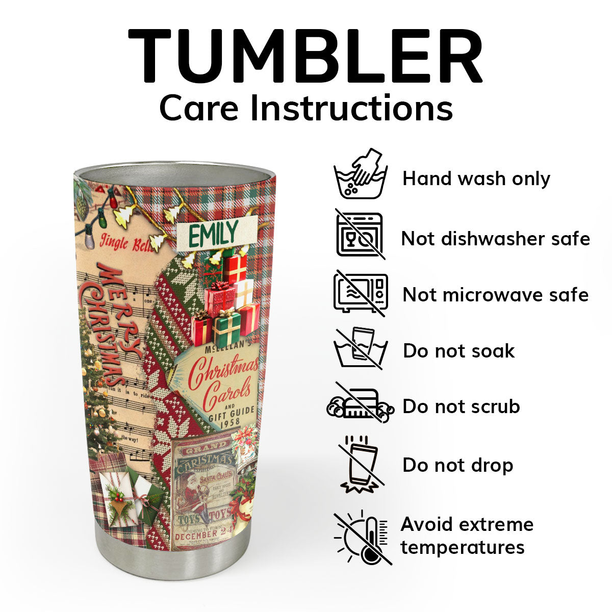 Christmas Vintage - Personalized Stainless Steel Tumbler