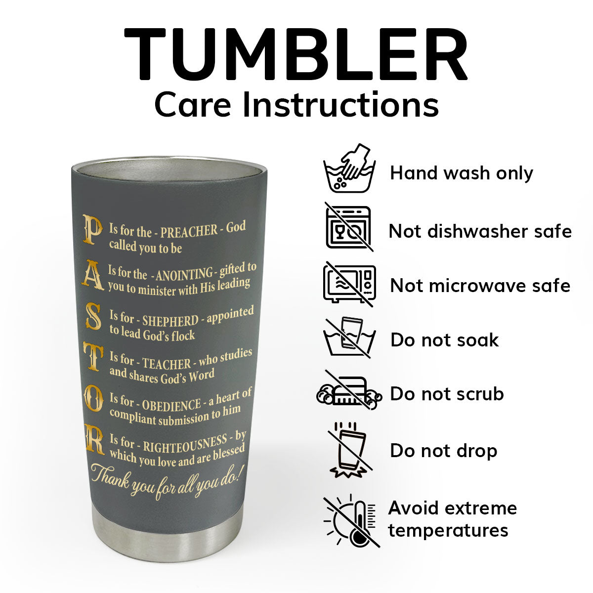Thank You Pastor - Inspirational Stainless Steel Tumbler