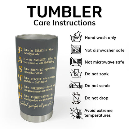 Thank You Pastor - Inspirational Stainless Steel Tumbler