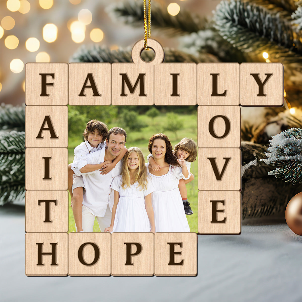 Family Faith Love Hope - Personalized Wooden Ornament GOJS10173