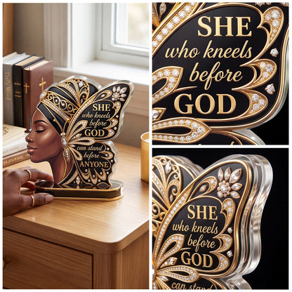 She Who Kneels Before God - Personalized Acrylic Plaque - Faith Keepsake GAPJS10076