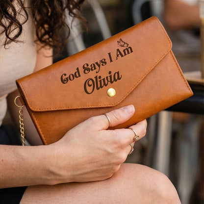 God Says I Am - Personalized Leather Envelope Wallet