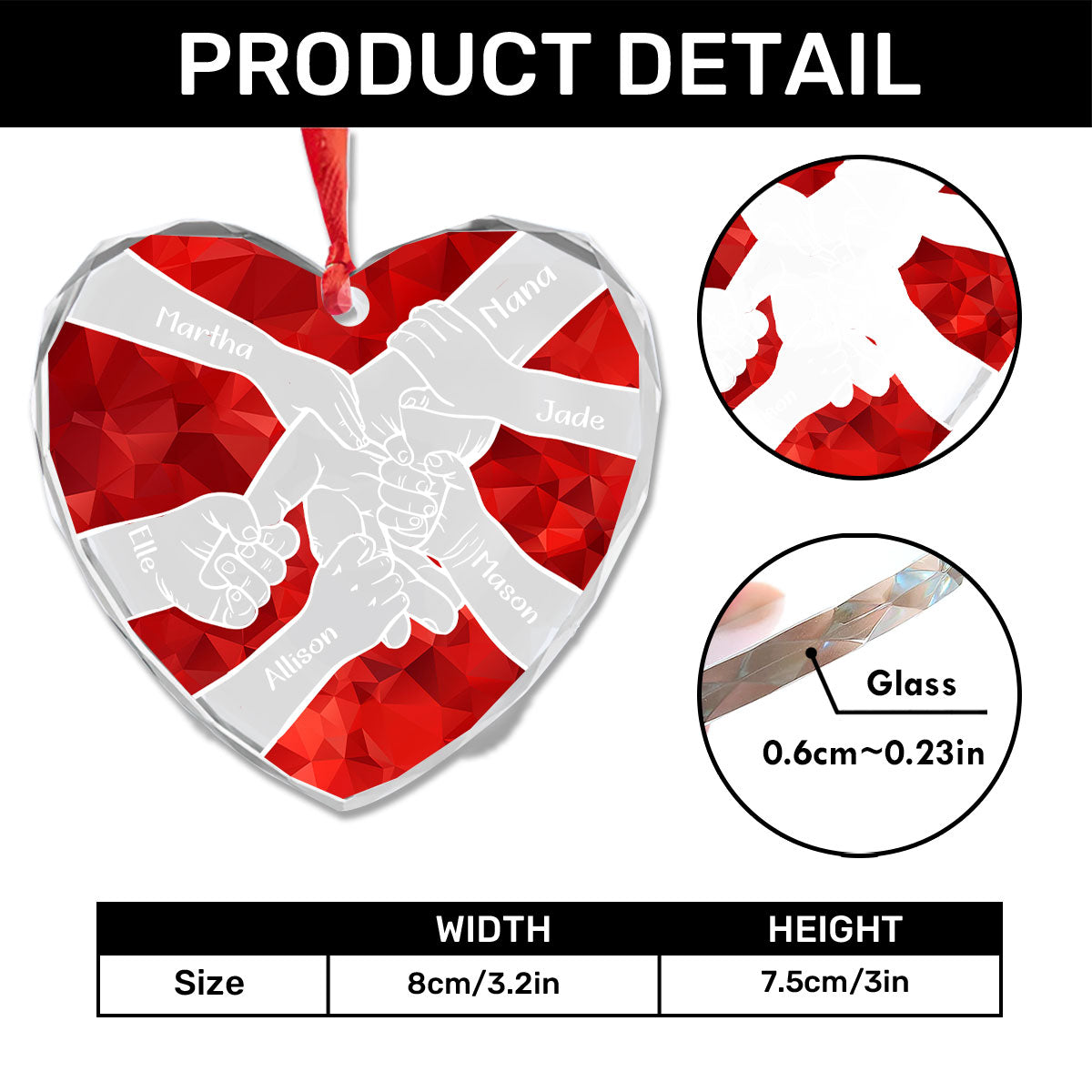 Grandparents Love - Personalized Heart-Shaped Glass Ornament GOJS10208
