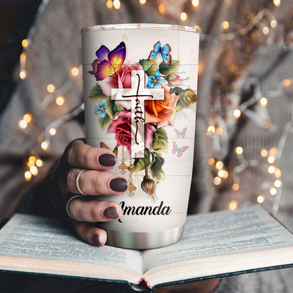 Faith and Prayer - Personalized Floral Cross Tumbler
