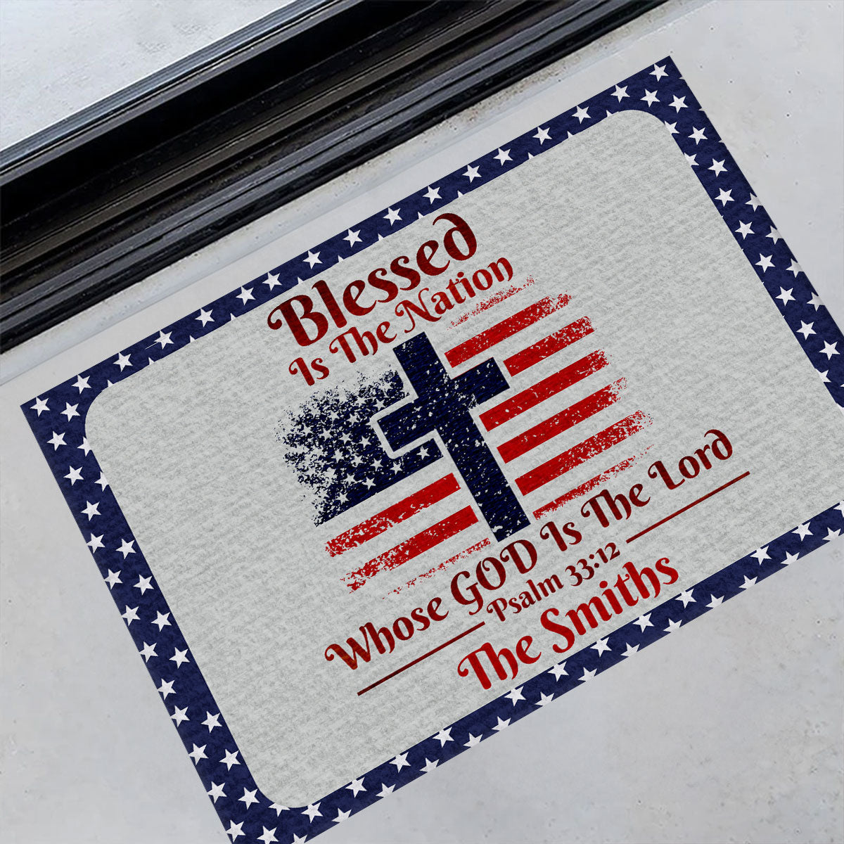 Blessed Is The Nation Whose God Is The Lord - Personalized Doormat