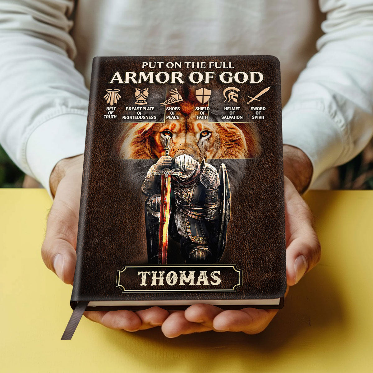 Put On The Full Armor Of God - Personalized Leather Notebook GMJSNB200065