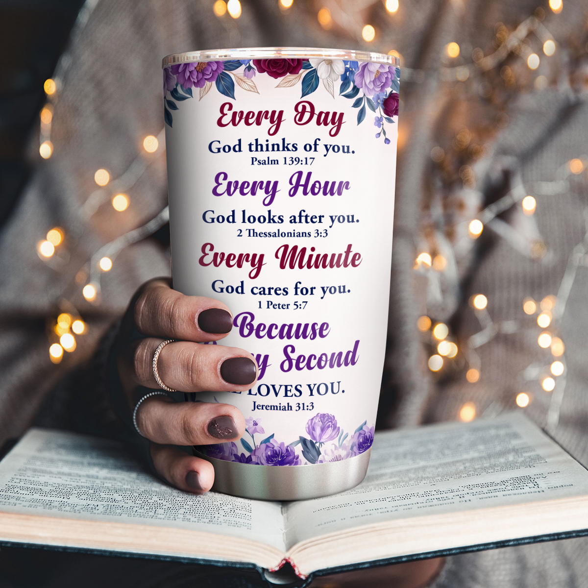 Every Day God Thinks Of You - Personalized Stainless Steel Tumbler - Christian Faith Gift for Mom