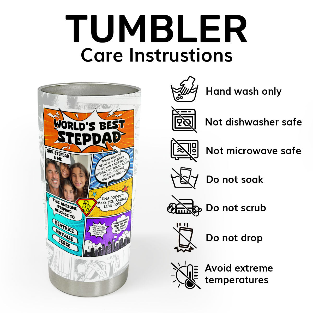 Sentimental Gift for Stepdad - Personalized Stainless Steel Tumbler 20oz